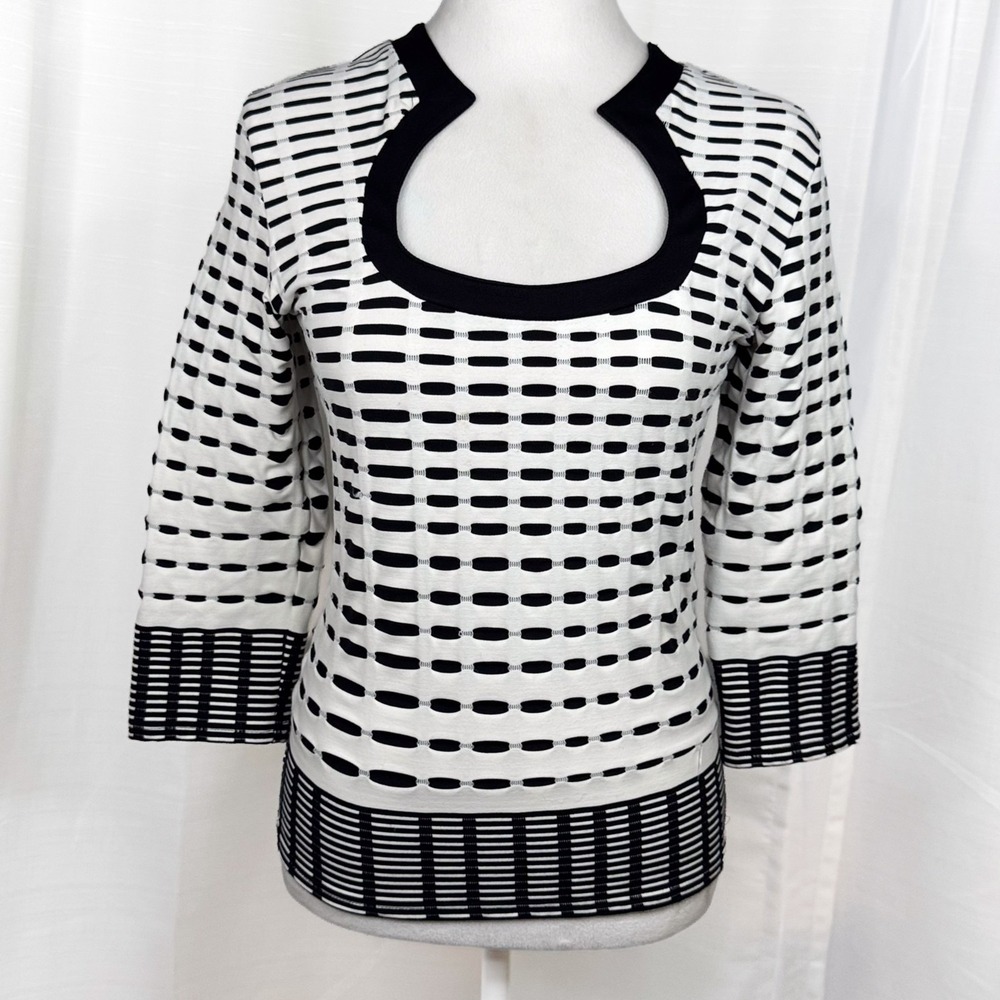 Rayure Paris Size 4 Top Black White Cutout Stretch Long Sleeve Made France Y2K